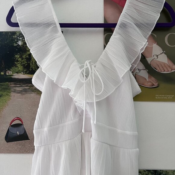 Vintage White Chiffon Tank Dress Off The Shoulder Bohemian Bridal Dresses - Picture 2 of 3